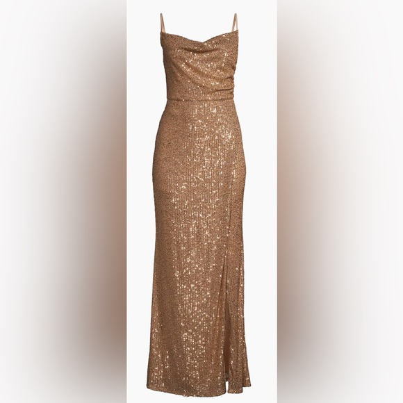 Laundry by Shelli Segal Cowl neck Gown Gold Size 6 - Picture 4 of 7